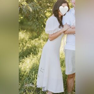 Elegant Cream Pinch Puff Sleeve Dress